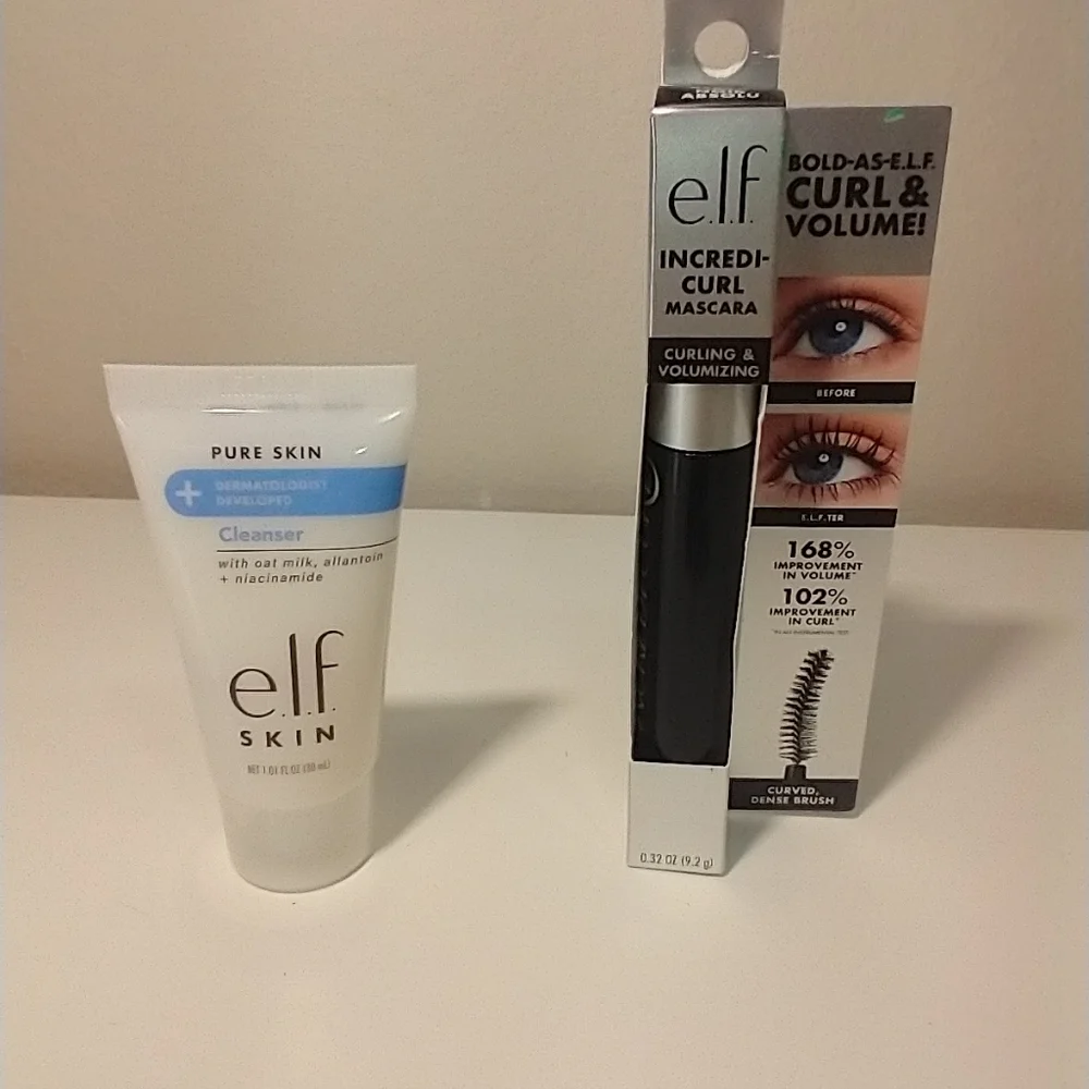 ELF Lash Incredicurl Mascara ,Pitch Black,0.32oz& Moisturizer Oat Milk Ceramides